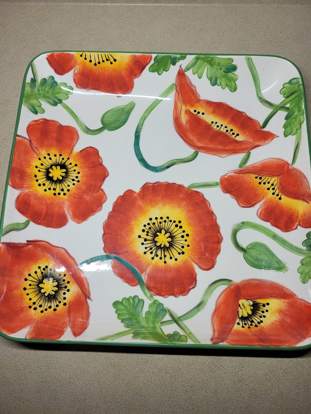 Clay Art "Poppies" Square Ceramic Serving Platter